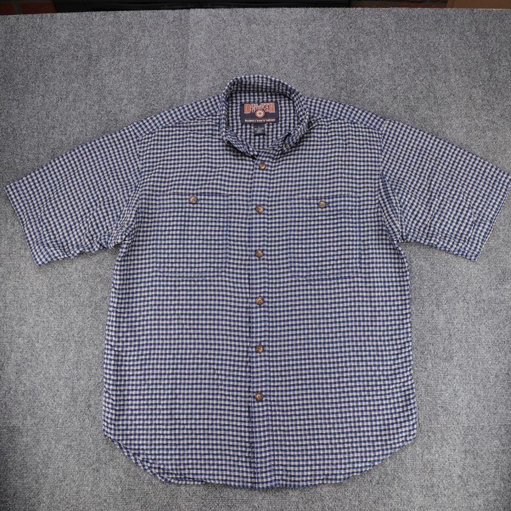 Duluth Trading‎ Co Mens Short Sleeve Plaid Viscose Button Down Blue Large